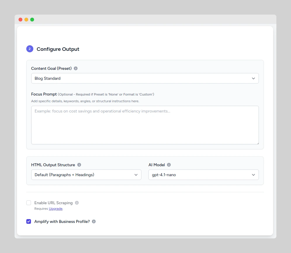 Screenshot of unique content generated by PostFuel